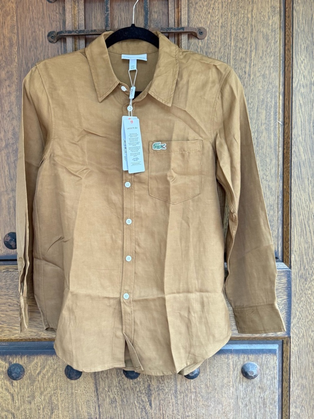 Lacoste Woman’s Lightweight Button-Down Shirt Dark  Brown Size M